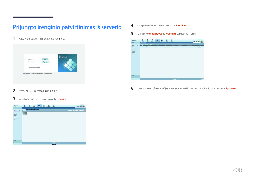 Samsung LH65MDCPLGC/EN manual Prijungto įrenginio patvirtinimas iš serverio, 208 