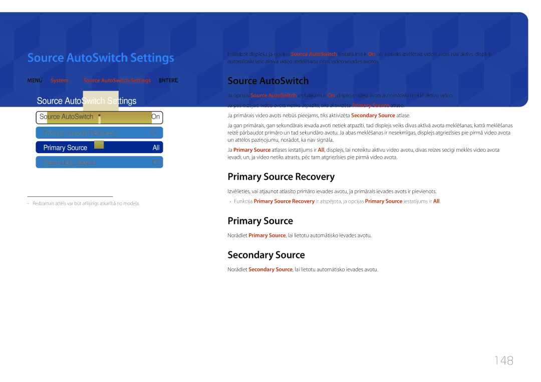 Samsung LH65MDCPLGC/EN manual Source AutoSwitch Settings, 148 