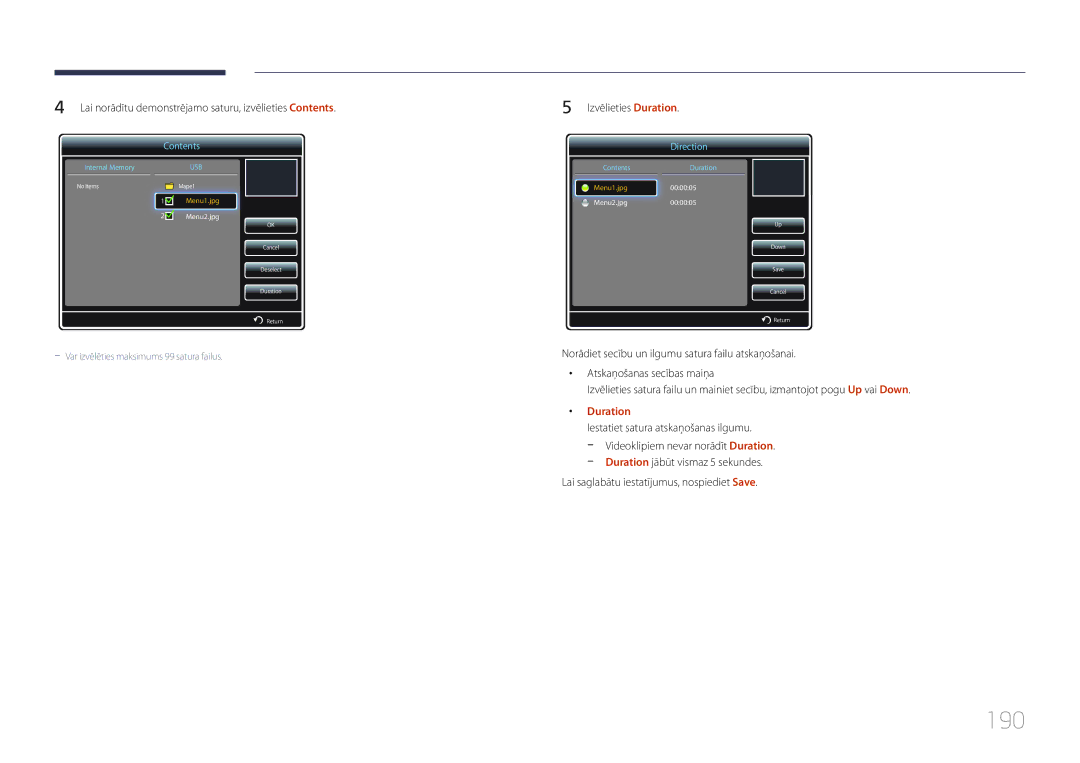 Samsung LH65MDCPLGC/EN manual 190, Duration 