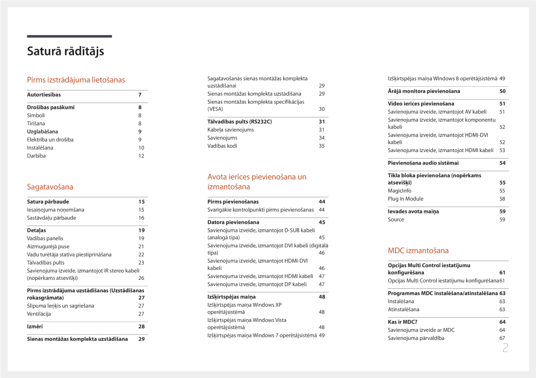 Samsung LH65MDCPLGC/EN manual Saturā rādītājs 