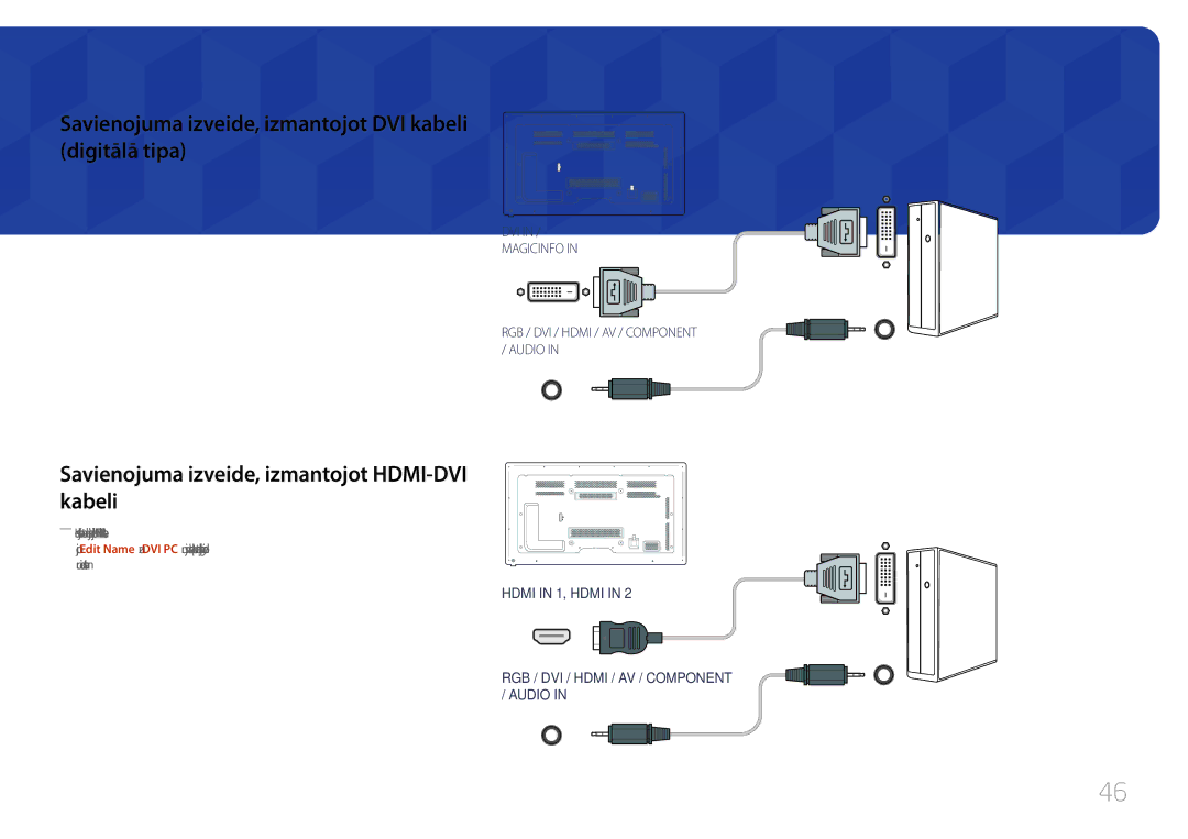 Samsung LH65MDCPLGC/EN manual Savienojuma izveide, izmantojot DVI kabeli digitālā tipa 