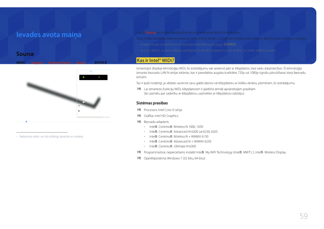 Samsung LH65MDCPLGC/EN manual Ievades avota maiņa, Source, Kas ir Intel WiDi? 