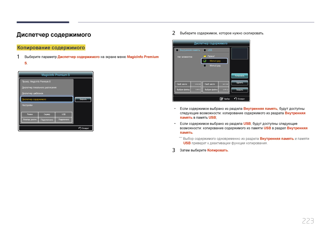 Samsung LH65MDCPLGC/EN manual 223, Диспетчер содержимого 