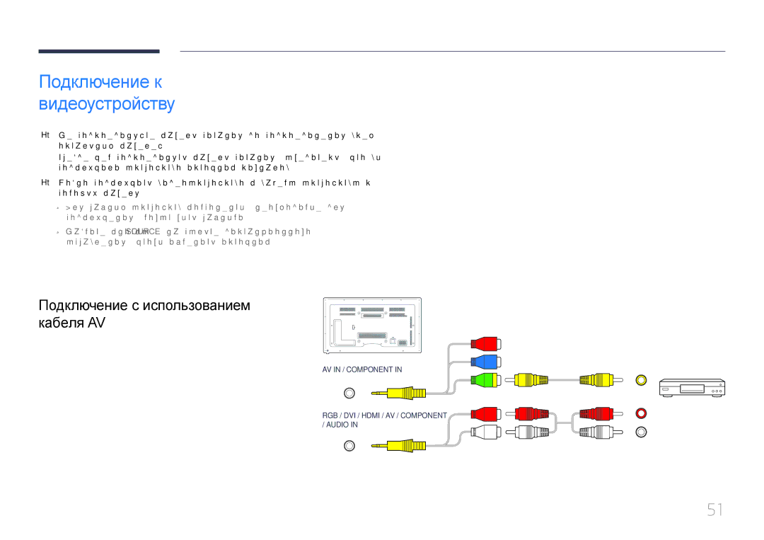 Samsung LH65MDCPLGC/EN manual Подключение к видеоустройству, Подключение с использованием кабеля AV 