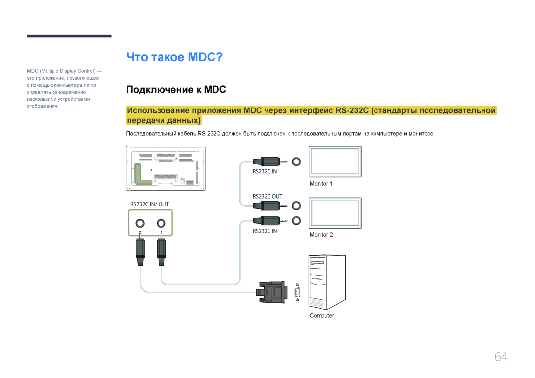 Samsung LH65MDCPLGC/EN manual Что такое MDC?, Подключение к MDC, Monitor Computer 