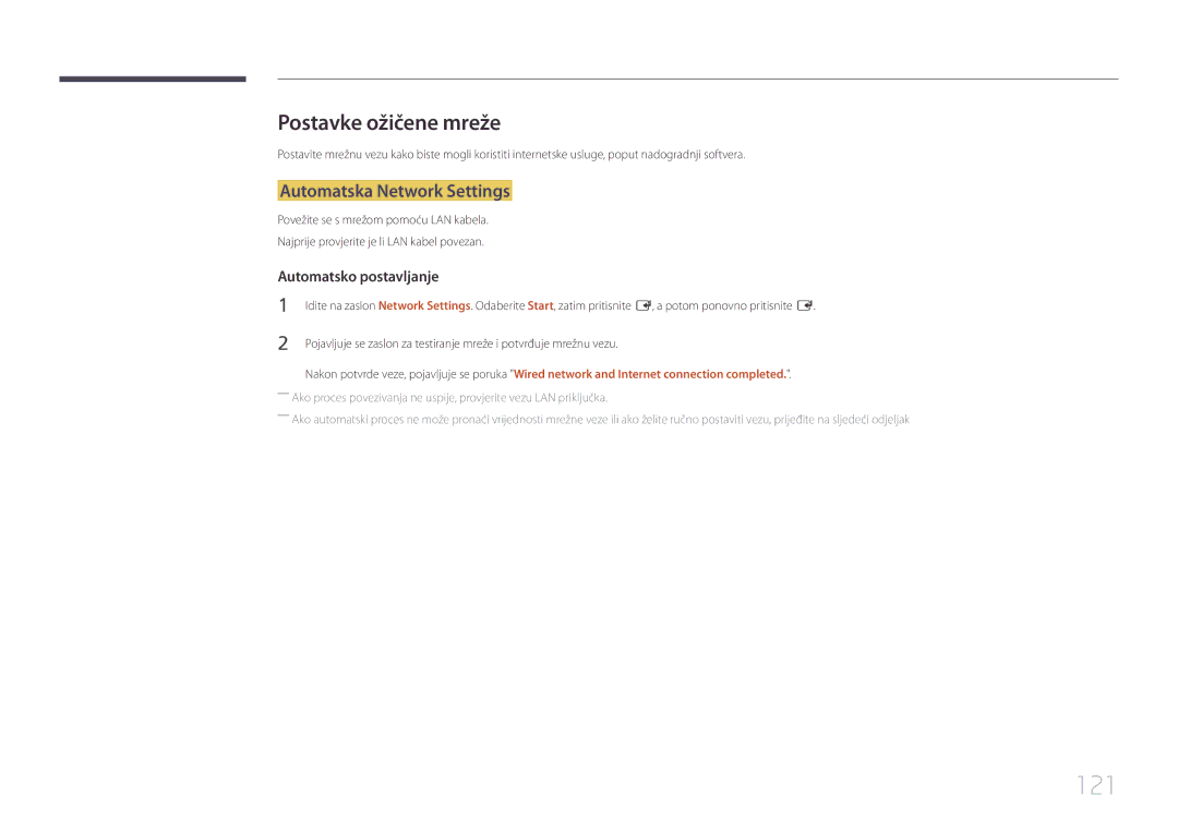 Samsung LH65MDCPLGC/EN manual 121, Postavke ožičene mreže, Automatska Network Settings 
