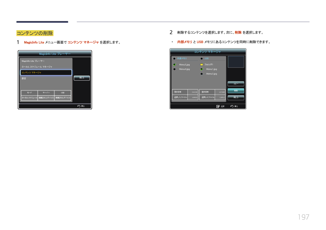 Samsung LH65MDCPLGC/XJ manual 197, コンテンツの削除 