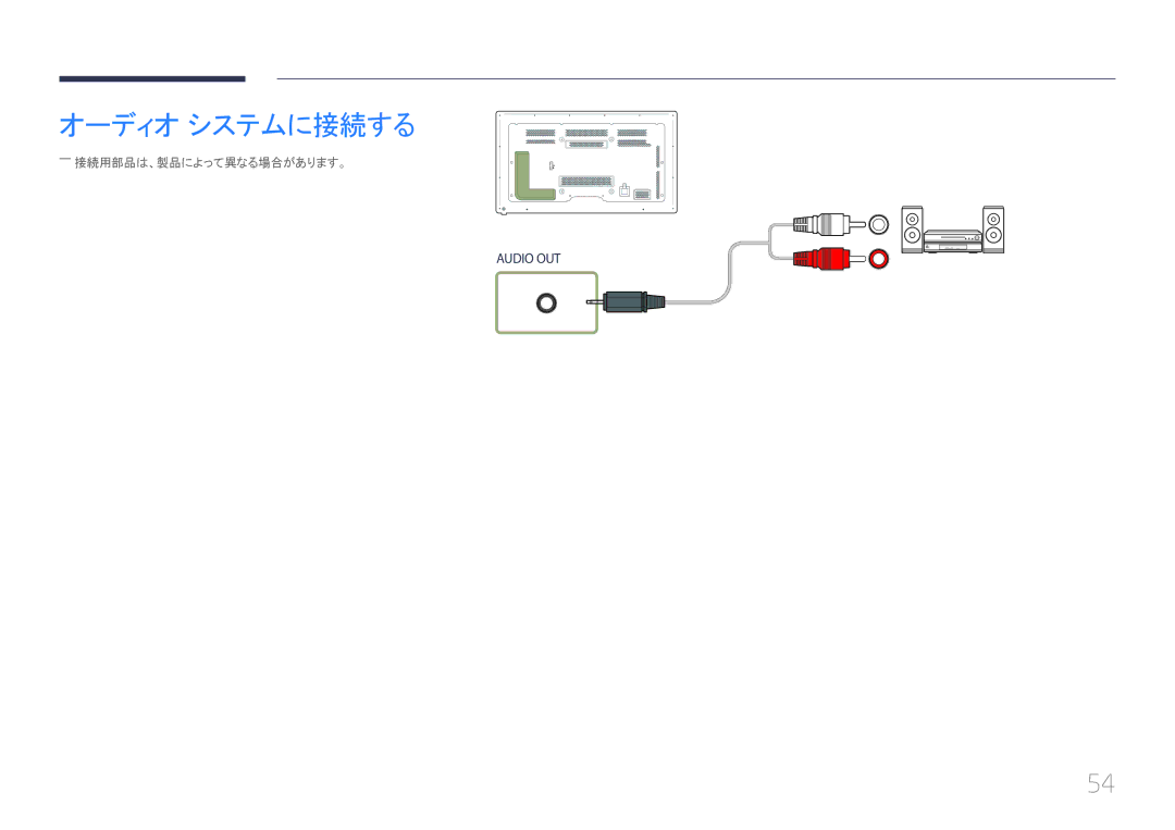 Samsung LH65MDCPLGC/XJ manual オーディオ システムに接続する, ――接続用部品は、製品によって異なる場合があります。 