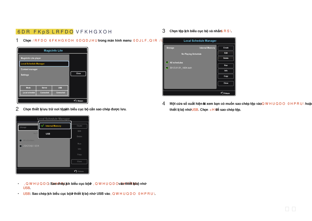 Samsung LH65MDCPLGC/XY manual 195, Sao chép Local schedule, Thiết bi bộ nhớ USB. Chon Yes để sao chép tệp 