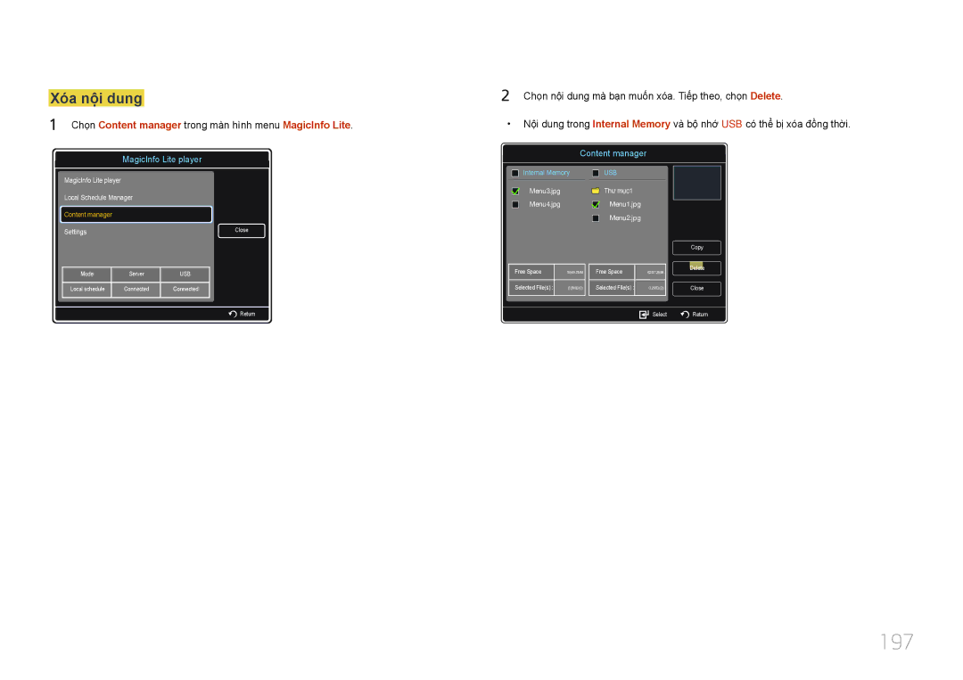 Samsung LH65MDCPLGC/XY manual 197, Xoa nôi dung 