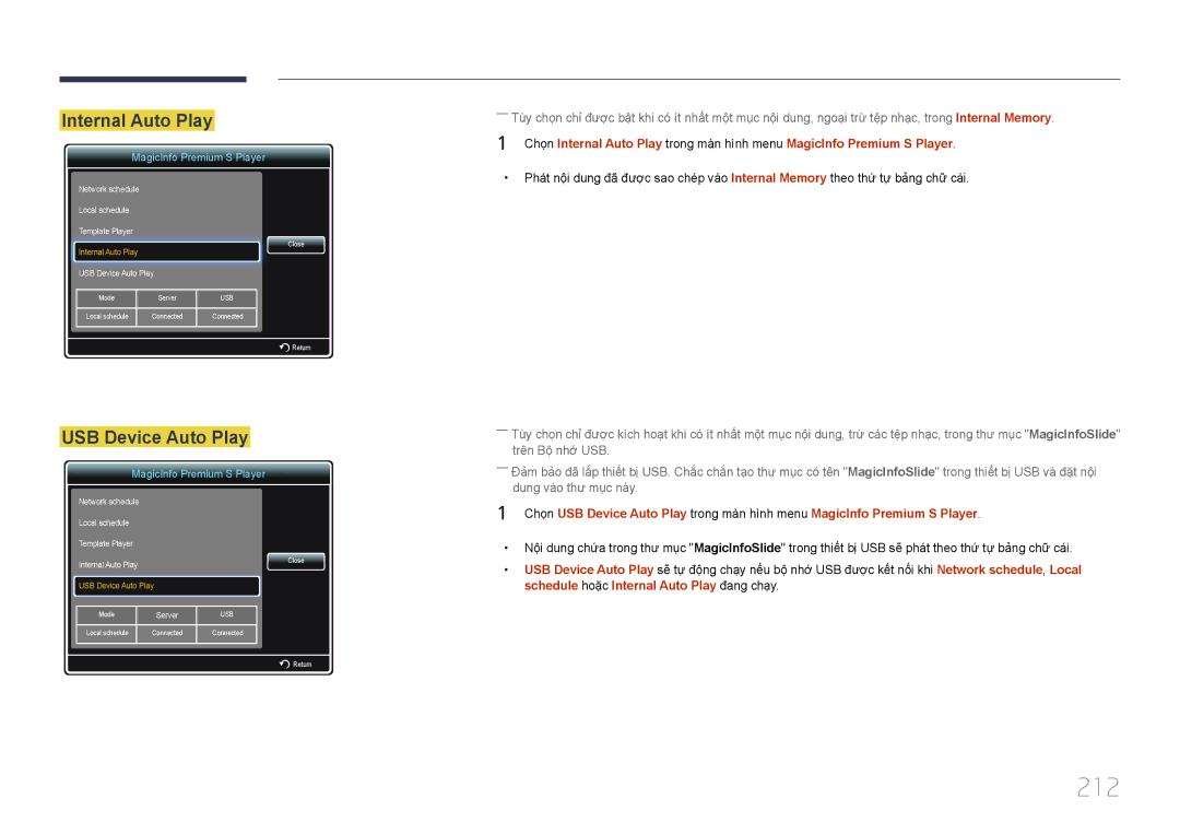 Samsung LH65MDCPLGC/XY manual 212, Internal Auto Play 