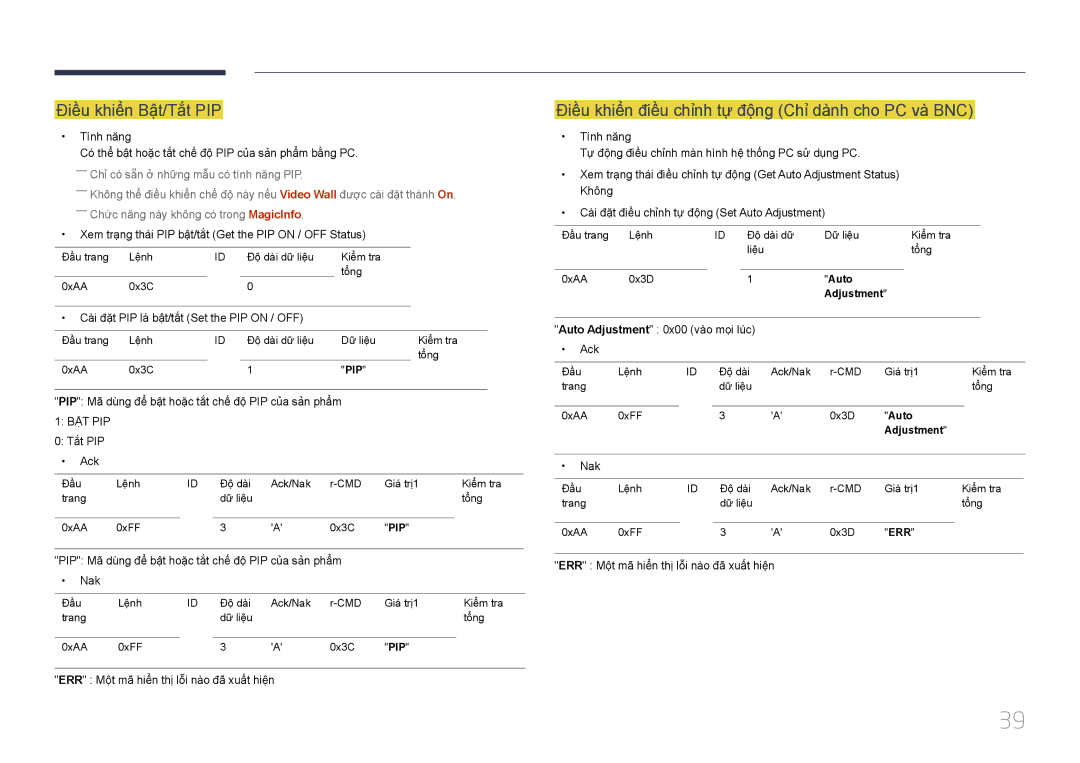 Samsung LH65MDCPLGC/XY manual Xem trạ̣ng thá́i PIP bậ̣t/tắ́t Get the PIP on / OFF Status, Tắt PIP Ack 