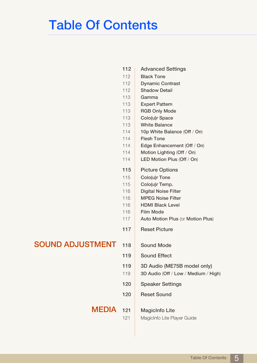 Samsung LH65MEBPLGC/NG, LH65MEBPLGC/EN, LH75MEBPLGC/EN, LH75MEBPLGC/XJ, LH65MEBPLGC/XJ, LH75MEBPLGC/NG Sound Adjustment Media 