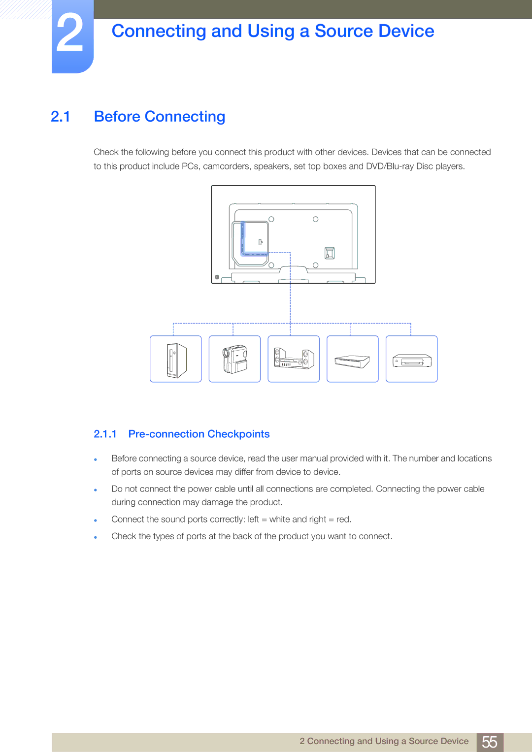 Samsung LH65MEBPLGC/XY, LH65MEBPLGC/EN Connecting and Using a Source Device, Before Connecting, Pre-connection Checkpoints 