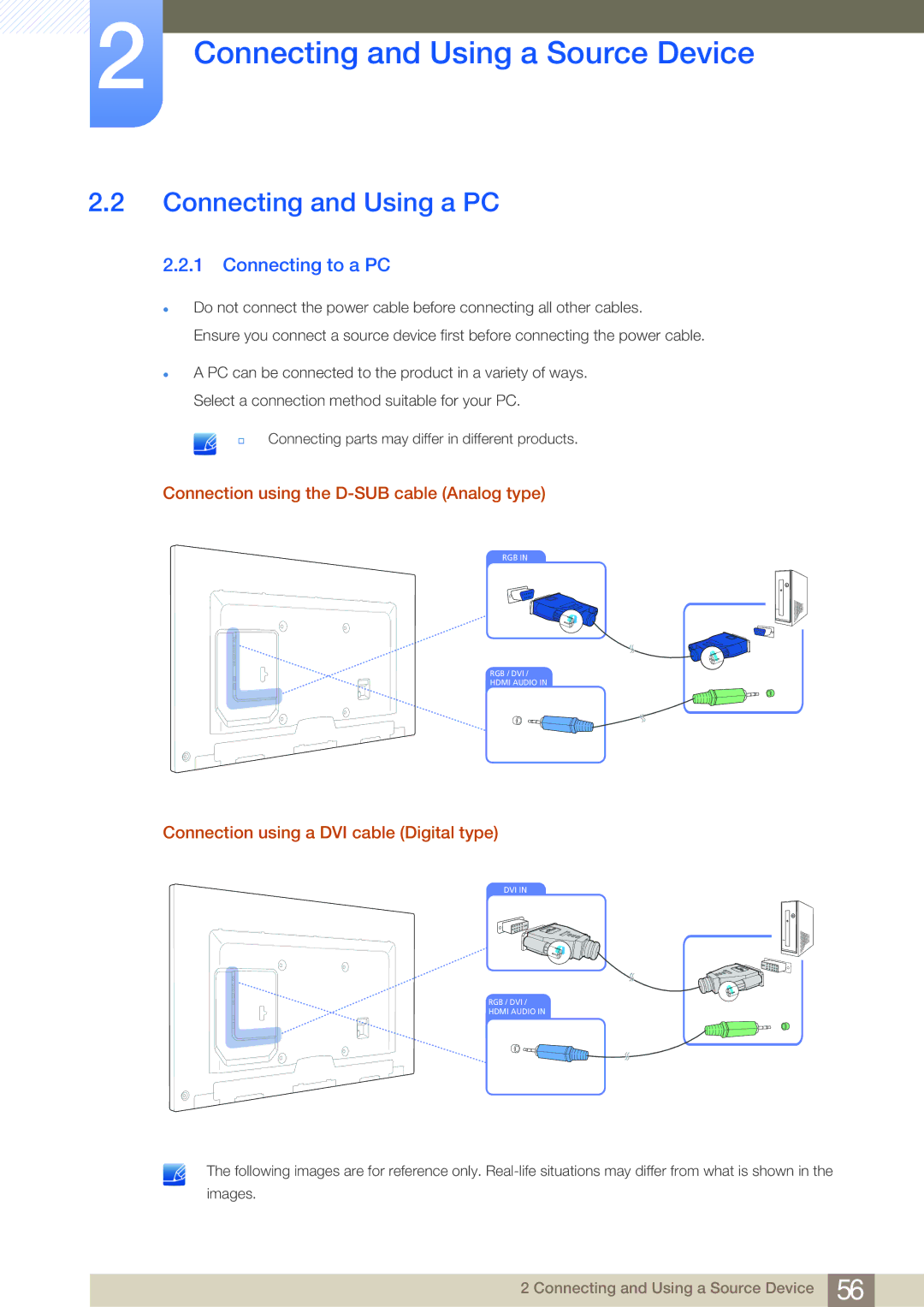 Samsung LH65MEBPLGC/EN manual Connecting and Using a PC, Connecting to a PC, Connection using the D-SUB cable Analog type 