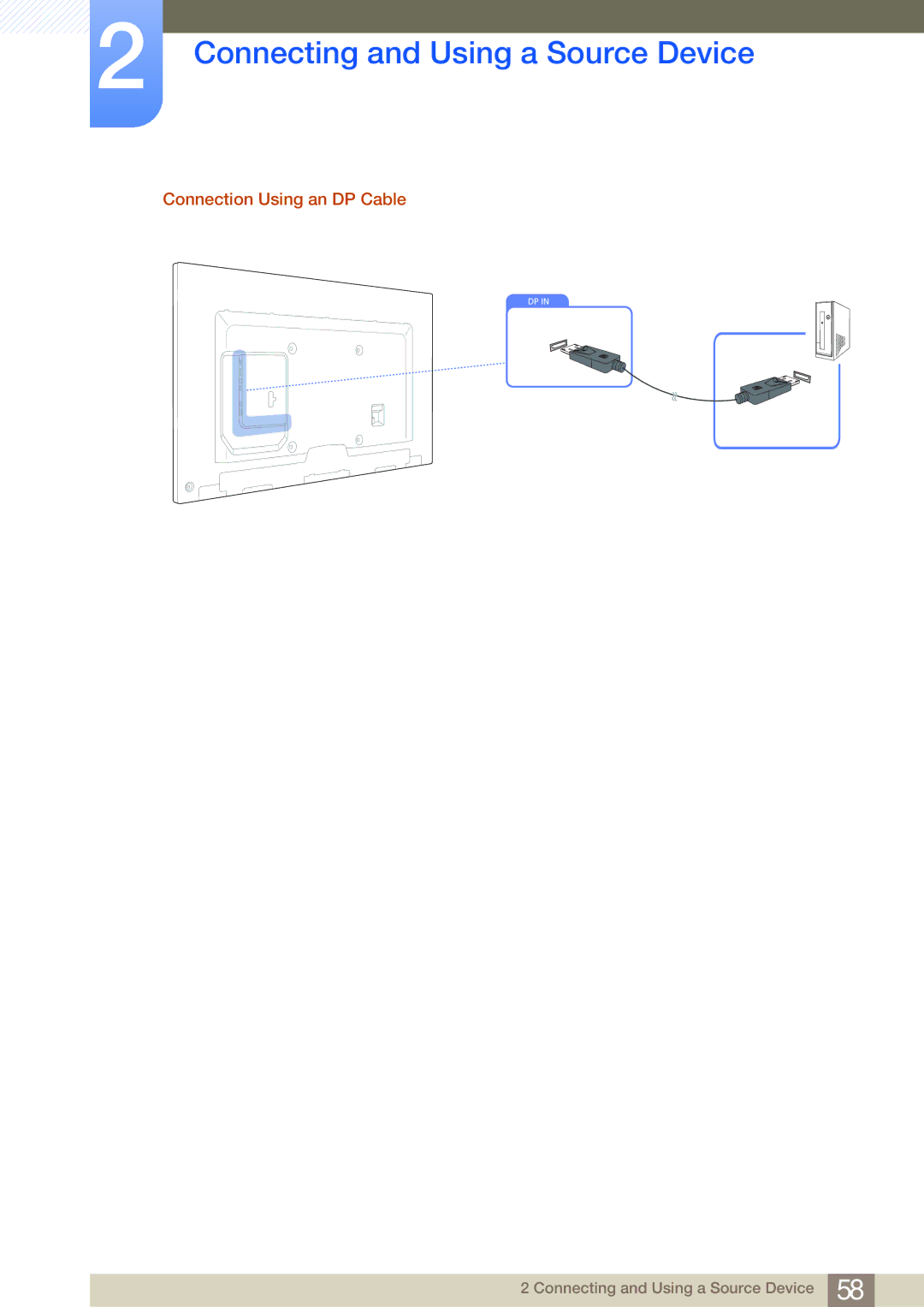 Samsung LH75MEBPLGC/XJ, LH65MEBPLGC/EN, LH75MEBPLGC/EN, LH65MEBPLGC/XJ, LH75MEBPLGC/NG manual Connection Using an DP Cable 