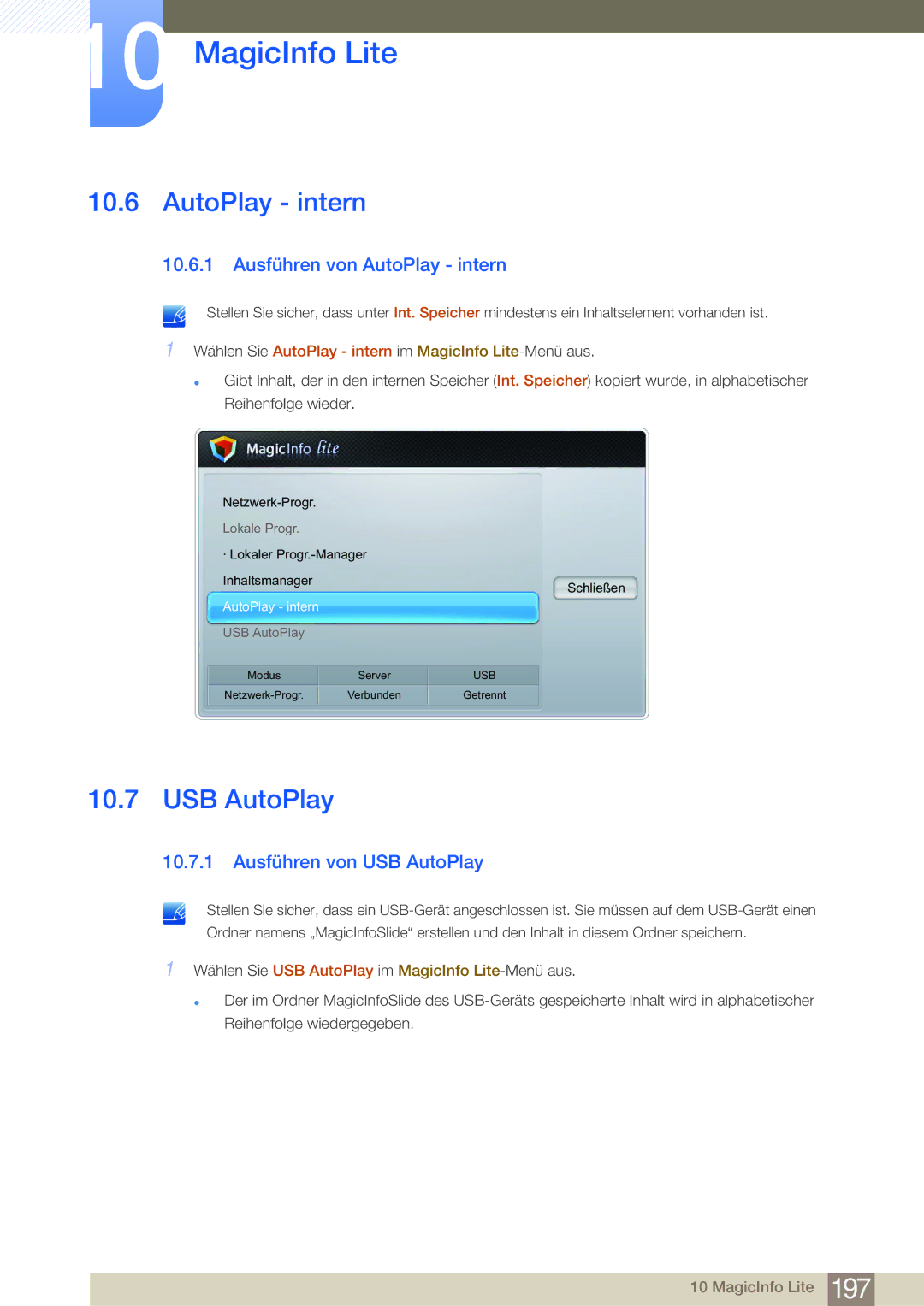 Samsung LH75MEBPLGC/EN, LH65MEBPLGC/EN manual Ausführen von AutoPlay intern, Ausführen von USB AutoPlay 