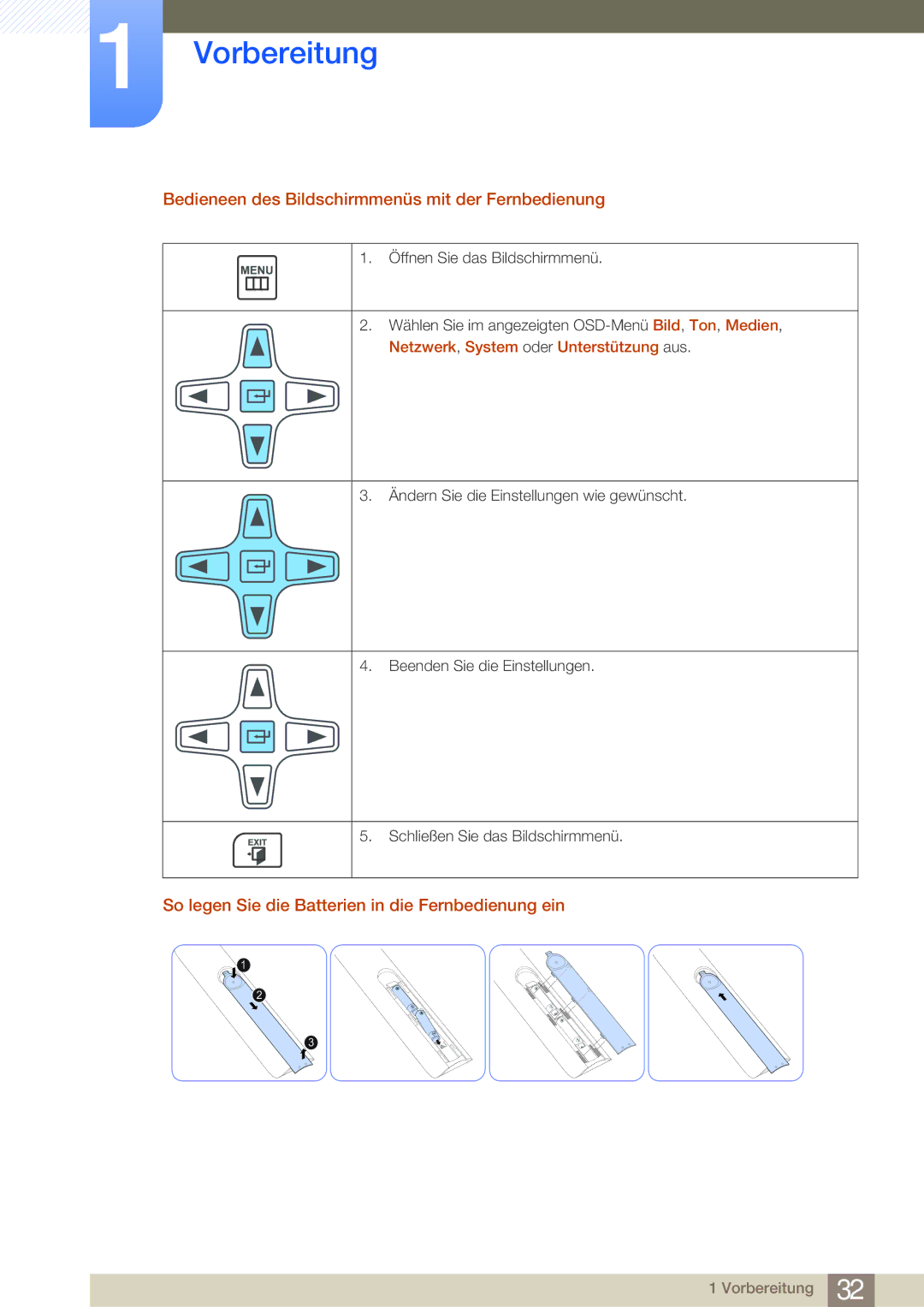 Samsung LH65MEBPLGC/EN manual Bedieneen des Bildschirmmenüs mit der Fernbedienung, Netzwerk, System oder Unterstützung aus 