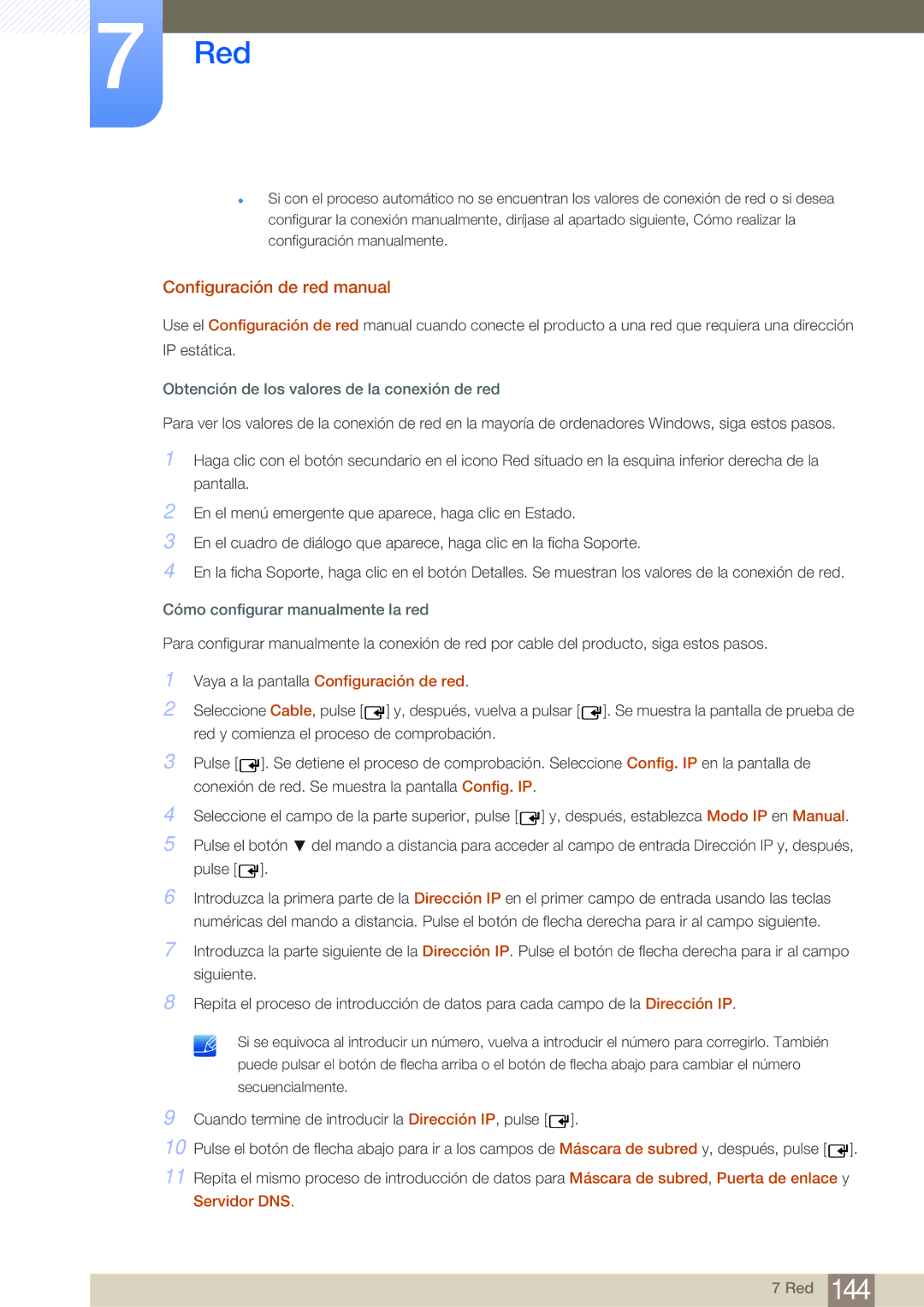 Samsung LH65MEBPLGC/EN, LH75MEBPLGC/EN Configuración de red manual, Obtención de los valores de la conexión de red 