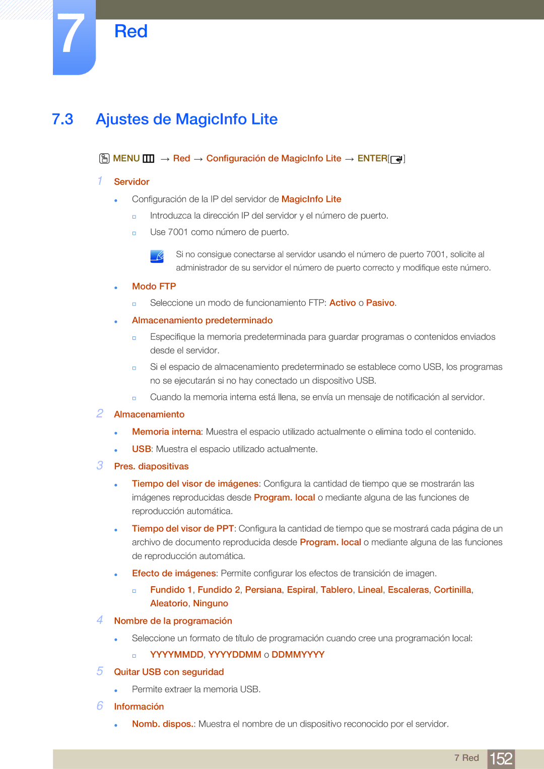 Samsung LH65MEBPLGC/EN, LH75MEBPLGC/EN manual Ajustes de MagicInfo Lite 