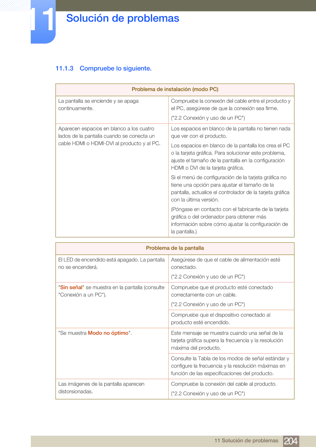 Samsung LH65MEBPLGC/EN, LH75MEBPLGC/EN Compruebe lo siguiente, Problema de instalación modo PC, Problema de la pantalla 