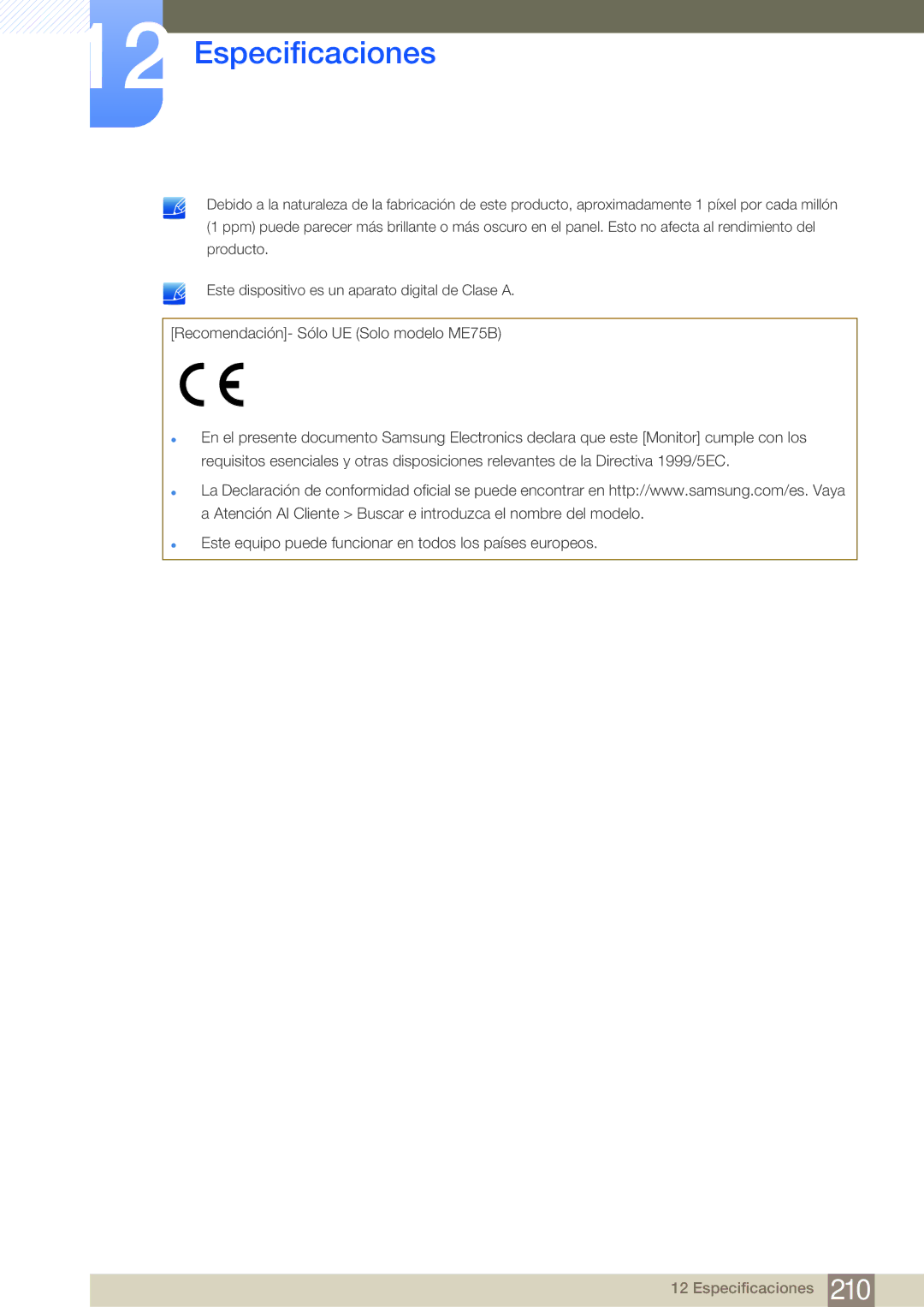 Samsung LH65MEBPLGC/EN, LH75MEBPLGC/EN manual Especificaciones 