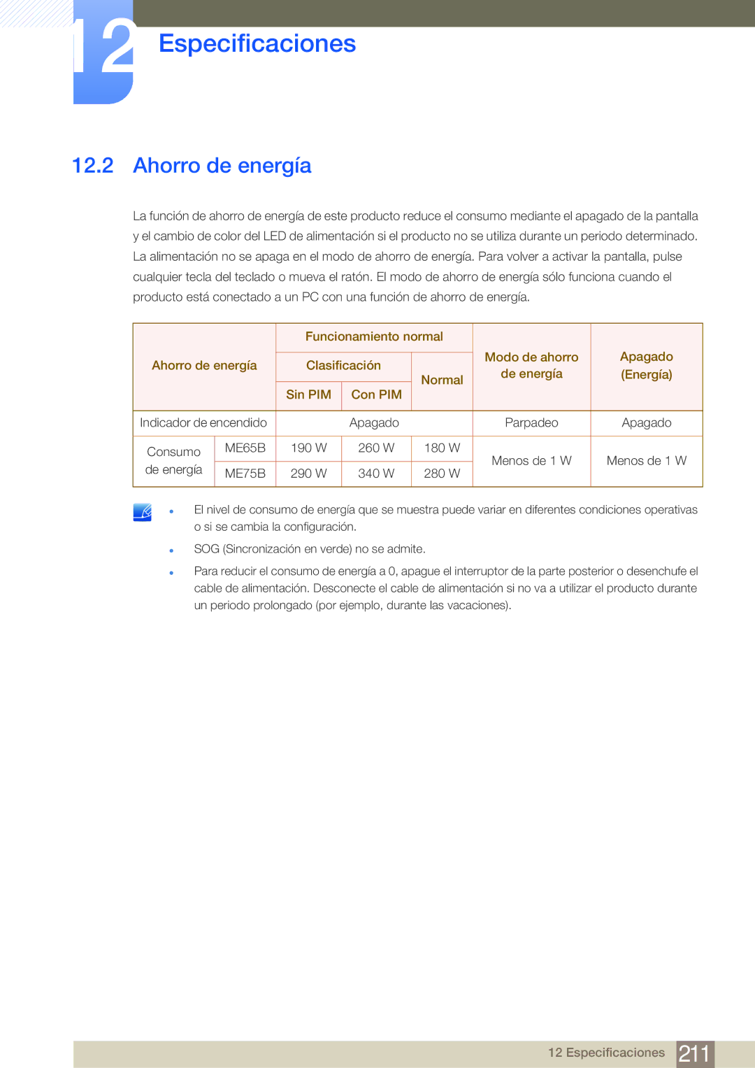 Samsung LH75MEBPLGC/EN, LH65MEBPLGC/EN manual Ahorro de energía 