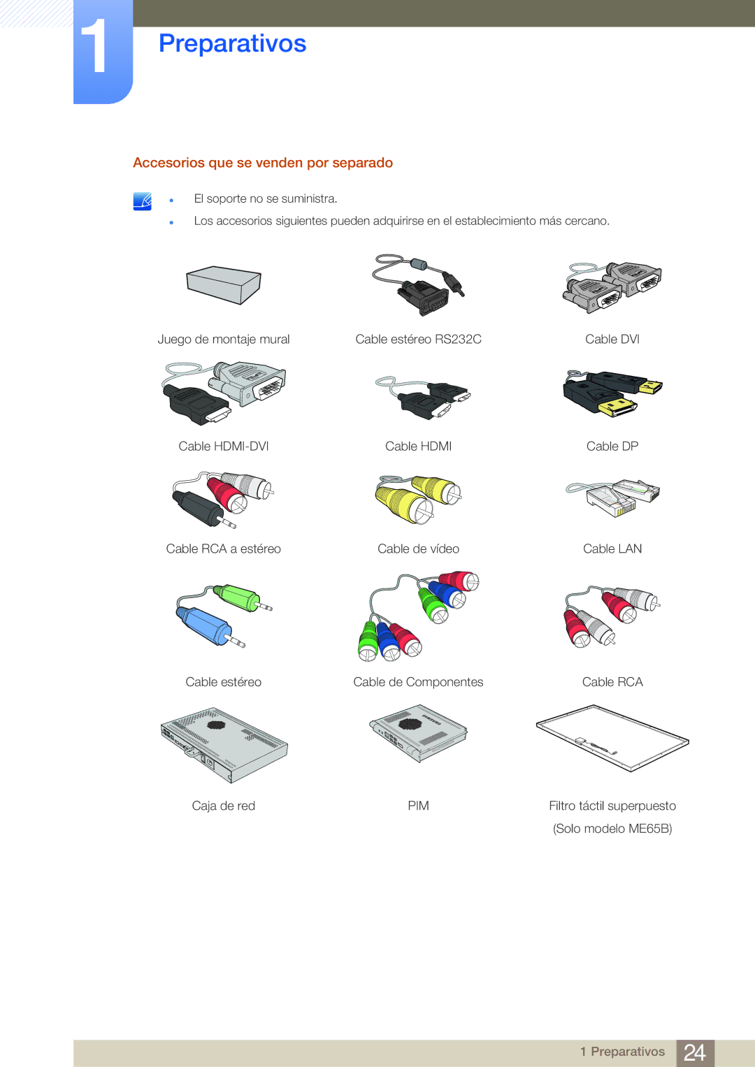 Samsung LH65MEBPLGC/EN, LH75MEBPLGC/EN manual Accesorios que se venden por separado 