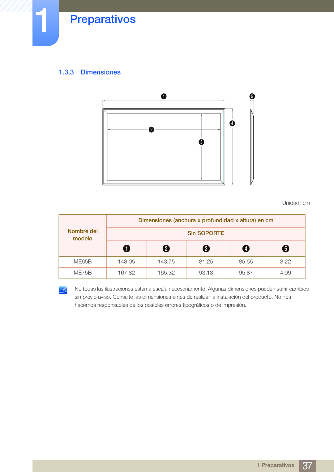 Samsung LH75MEBPLGC/EN, LH65MEBPLGC/EN manual Dimensiones, ME75B 