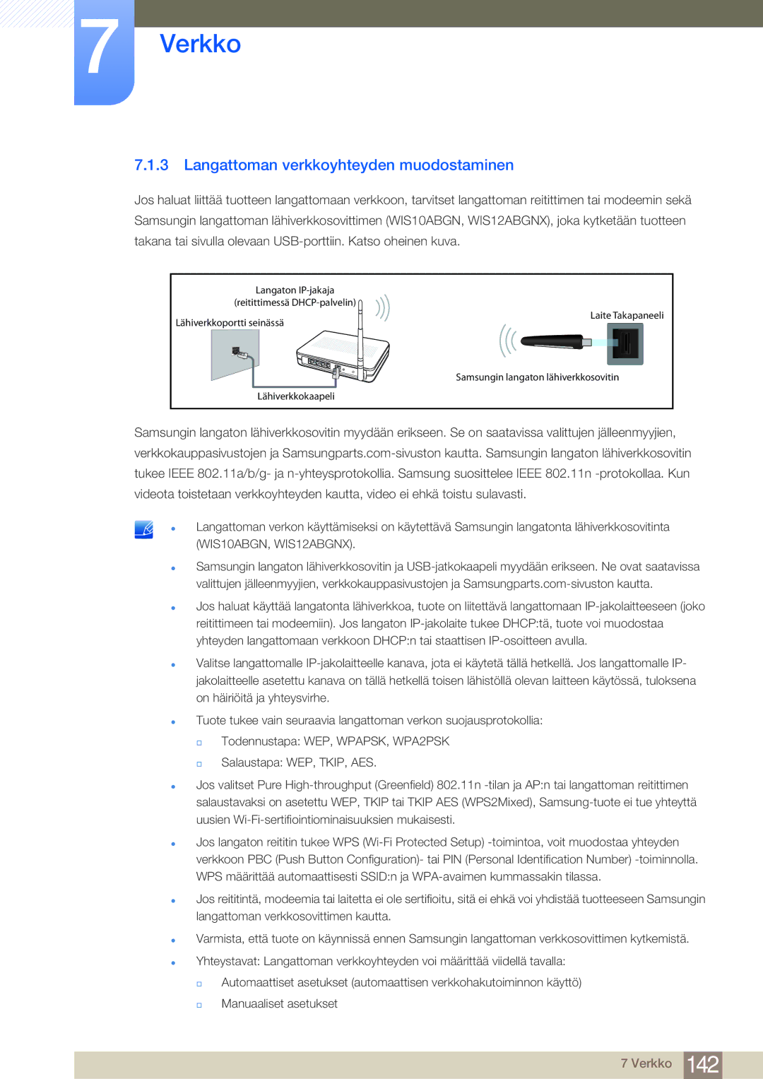 Samsung LH65MEBPLGC/EN, LH75MEBPLGC/EN manual Langattoman verkkoyhteyden muodostaminen 