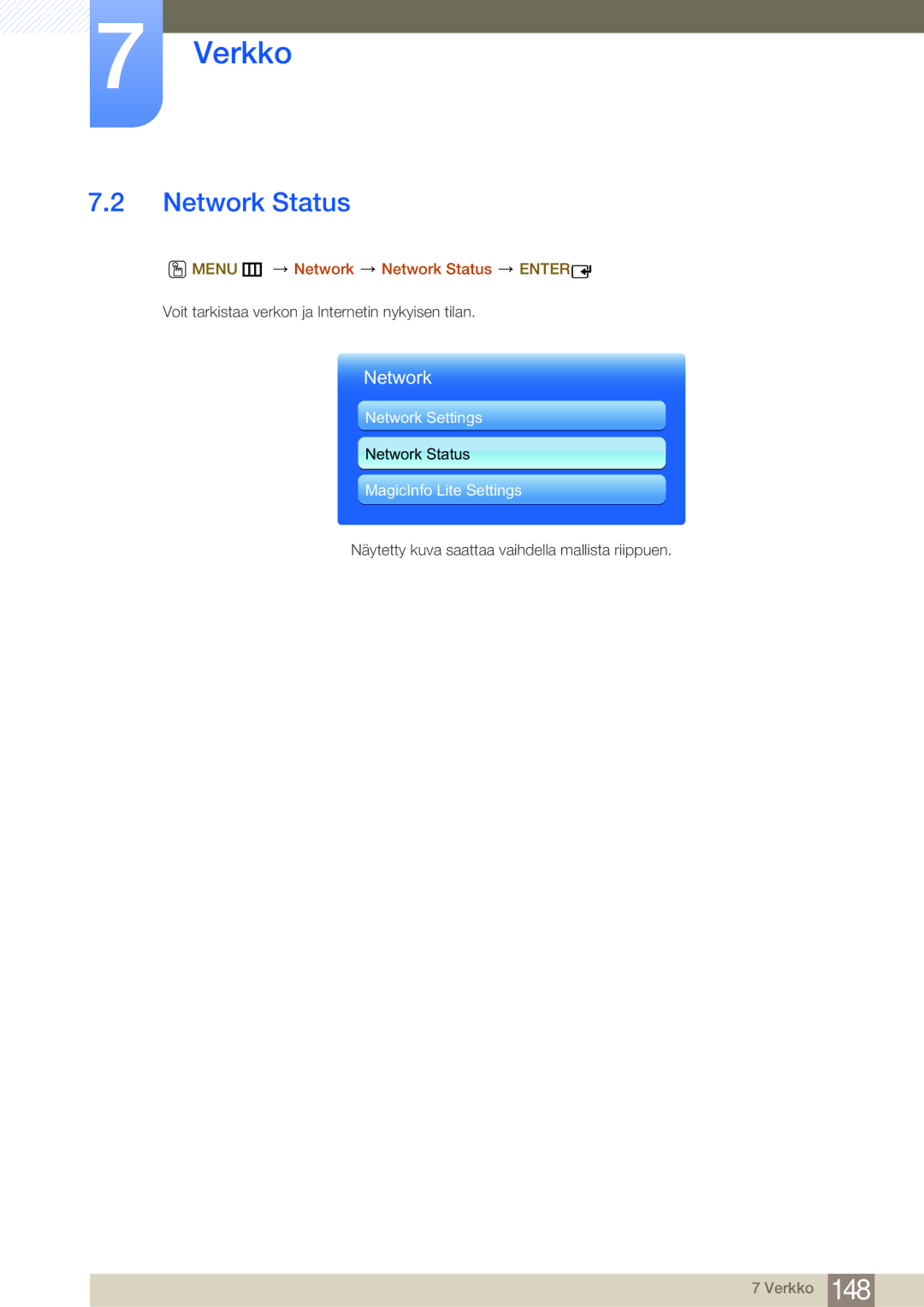 Samsung LH65MEBPLGC/EN, LH75MEBPLGC/EN manual Menu m Network Network Status Enter 