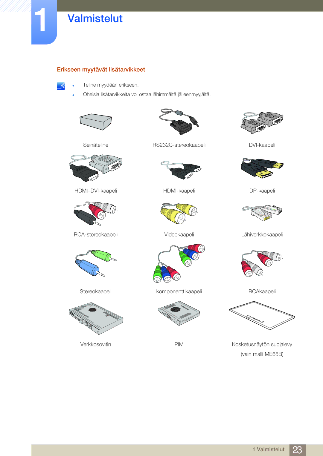 Samsung LH75MEBPLGC/EN, LH65MEBPLGC/EN manual Erikseen myytävät lisätarvikkeet 