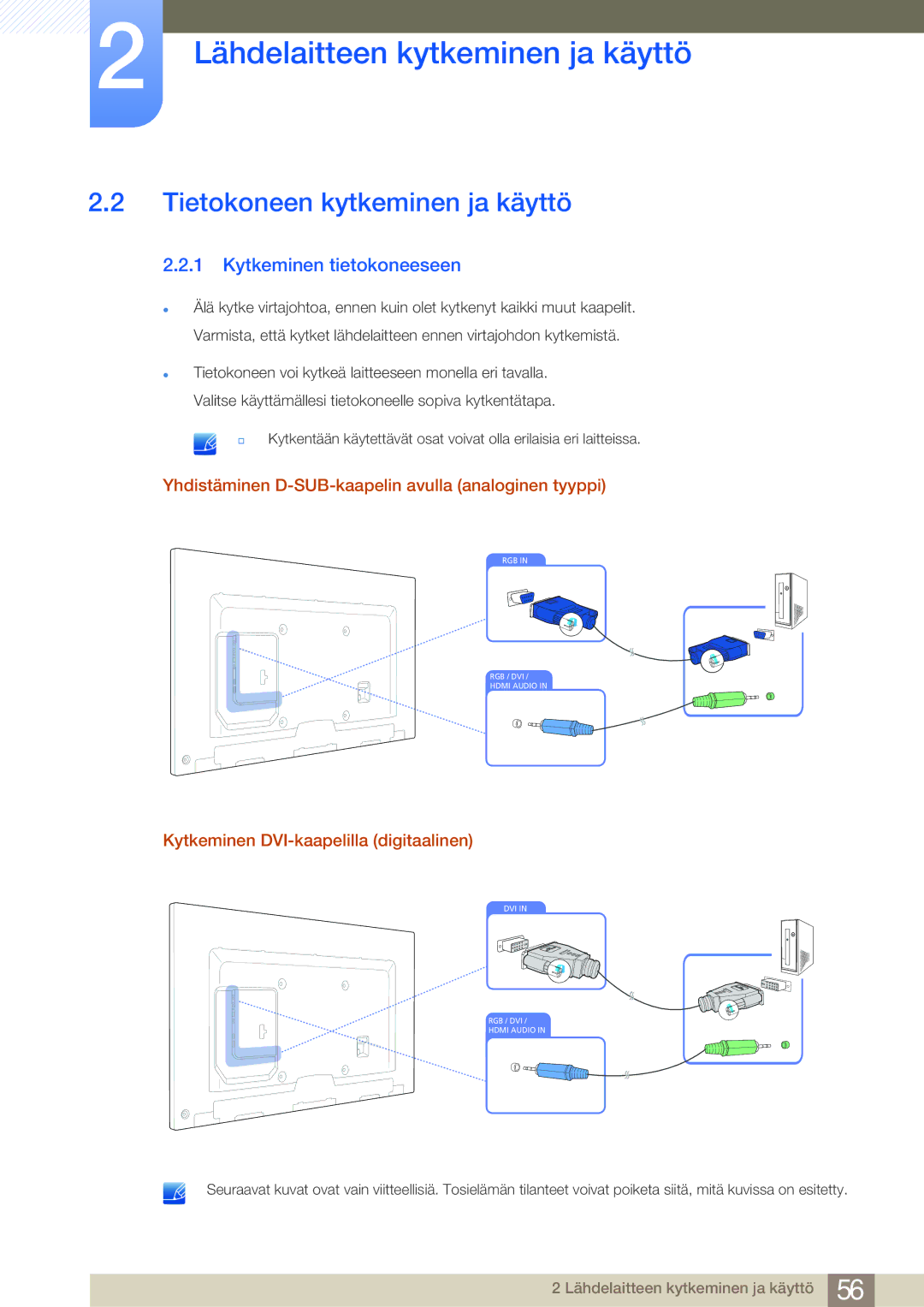 Samsung LH65MEBPLGC/EN Tietokoneen kytkeminen ja käyttö, Kytkeminen tietokoneeseen, Kytkeminen DVI-kaapelilla digitaalinen 