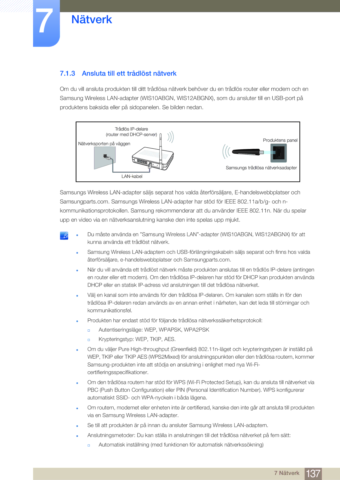 Samsung LH75MEBPLGC/EN, LH65MEBPLGC/EN manual Ansluta till ett trådlöst nätverk 