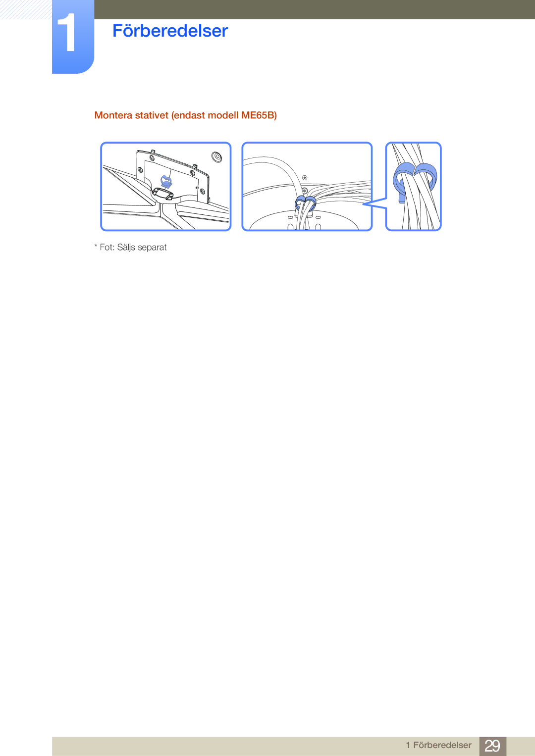 Samsung LH75MEBPLGC/EN, LH65MEBPLGC/EN manual Montera stativet endast modell ME65B 