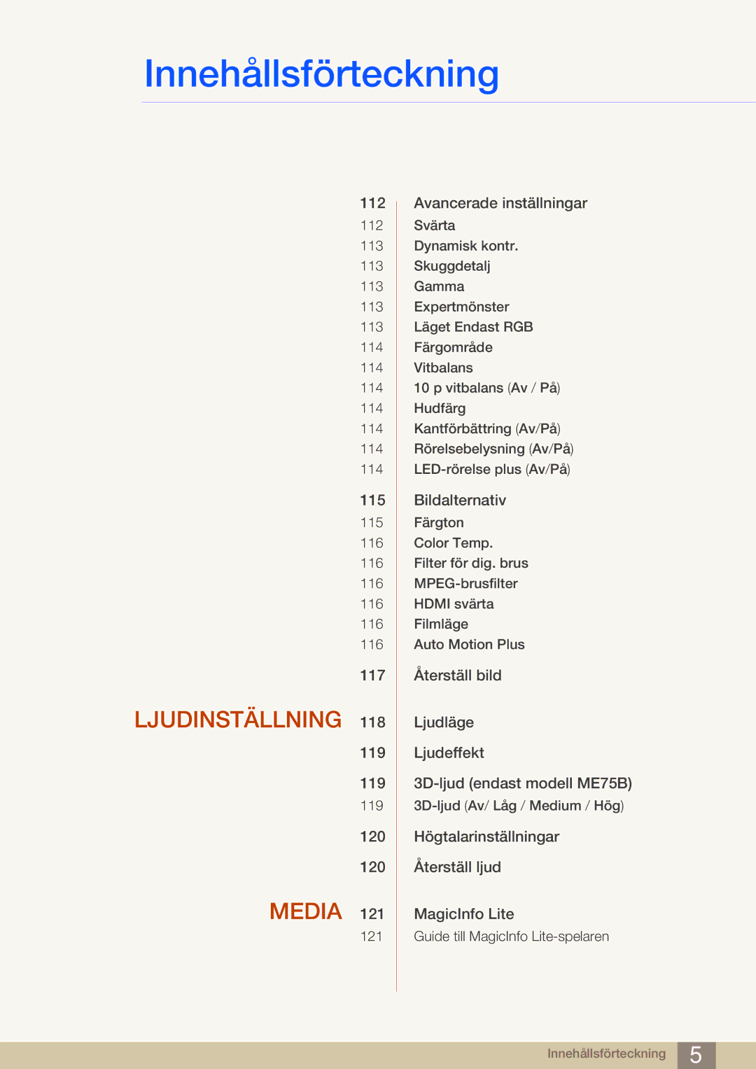 Samsung LH75MEBPLGC/EN, LH65MEBPLGC/EN manual Ljudinställning Media 