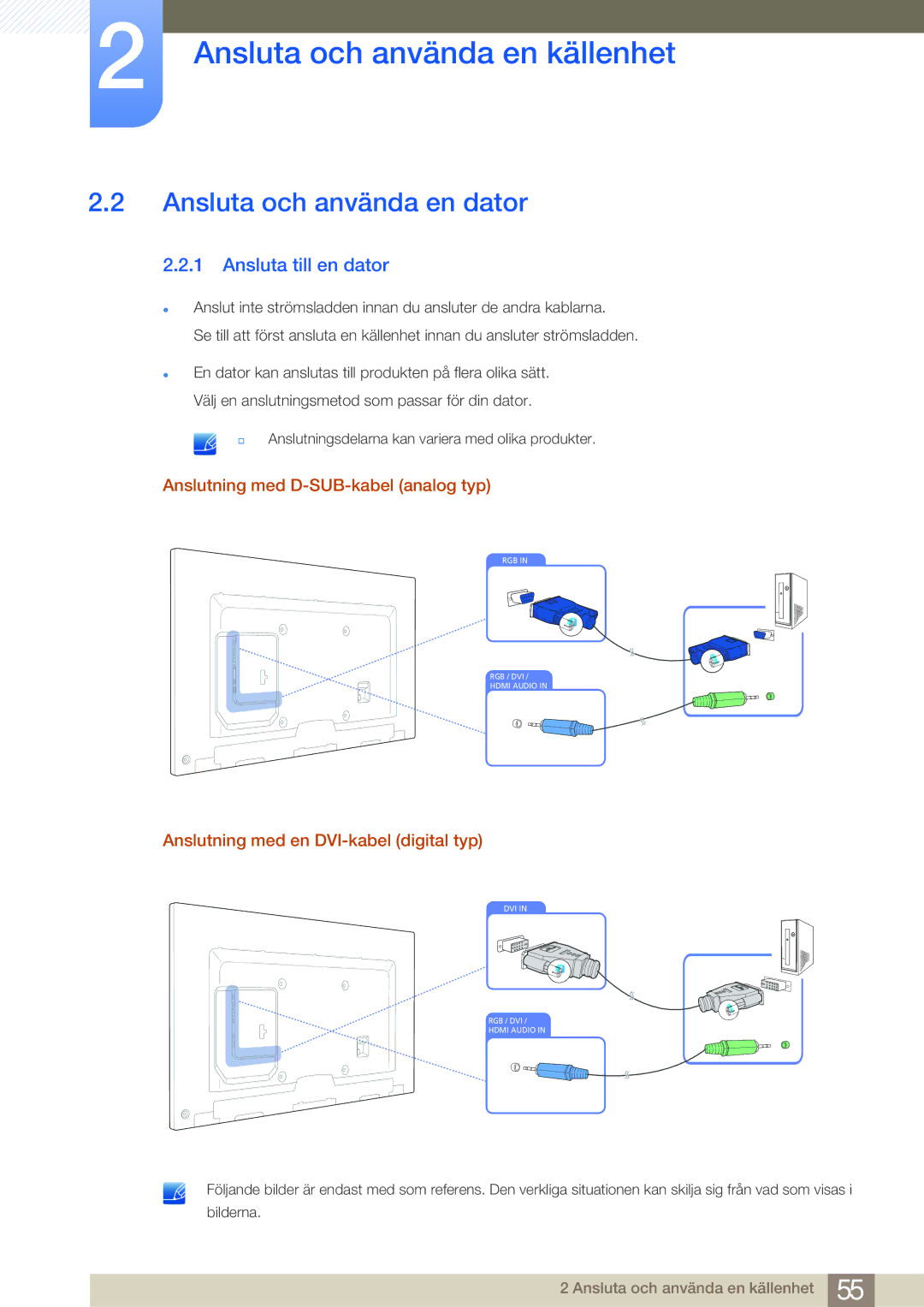 Samsung LH75MEBPLGC/EN manual Ansluta och använda en dator, Ansluta till en dator, Anslutning med D-SUB-kabel analog typ 