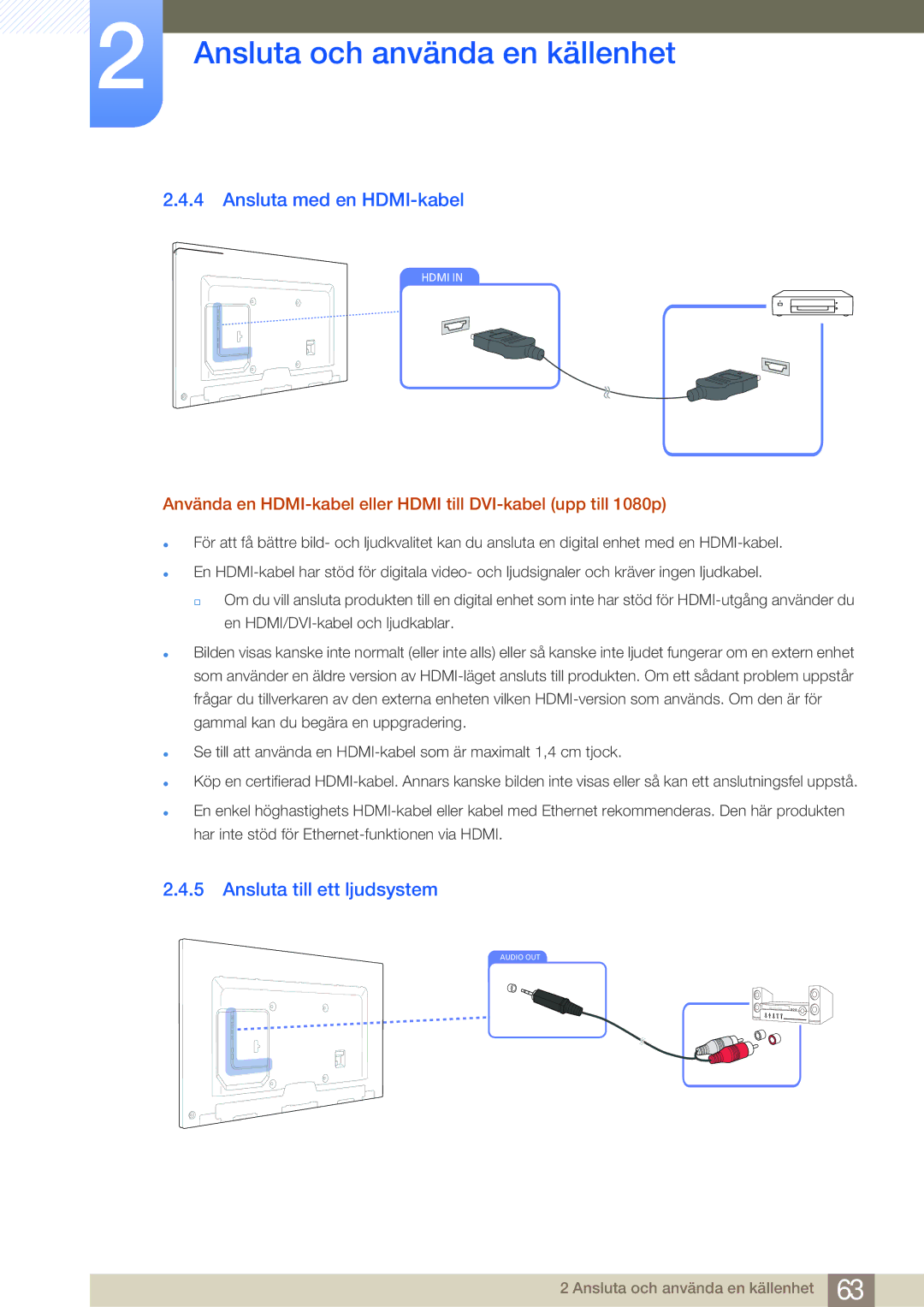 Samsung LH75MEBPLGC/EN, LH65MEBPLGC/EN manual Ansluta med en HDMI-kabel, Ansluta till ett ljudsystem 