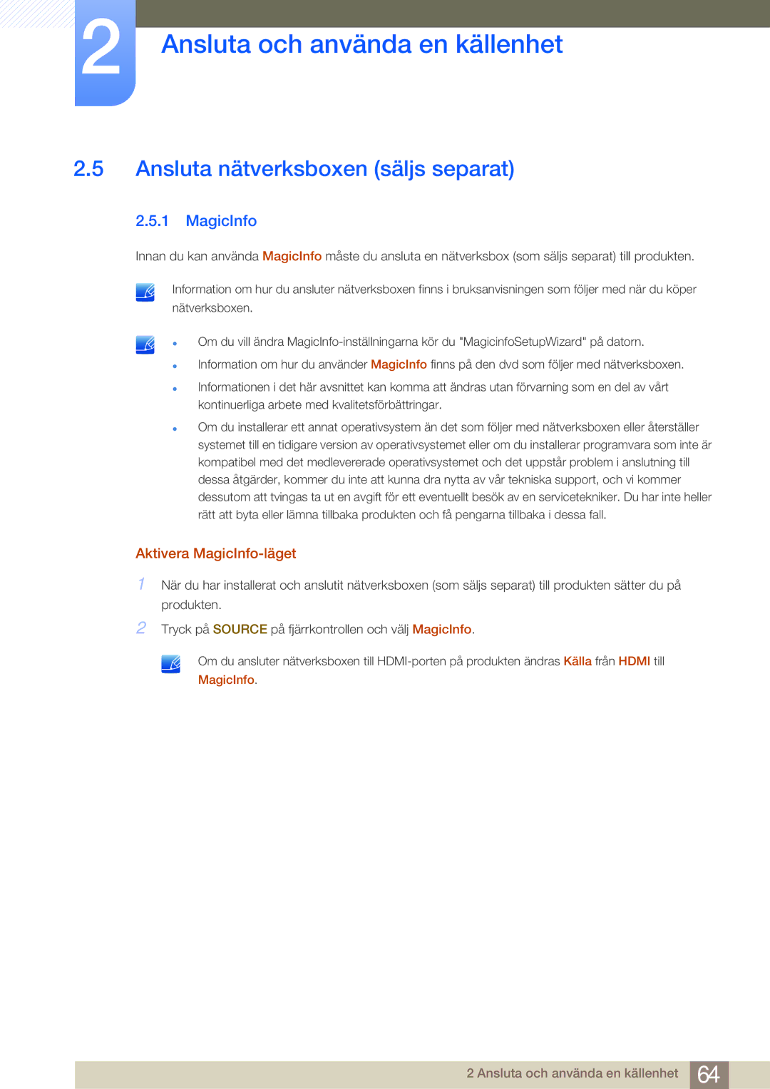 Samsung LH65MEBPLGC/EN, LH75MEBPLGC/EN manual Ansluta nätverksboxen säljs separat, Aktivera MagicInfo-läget 