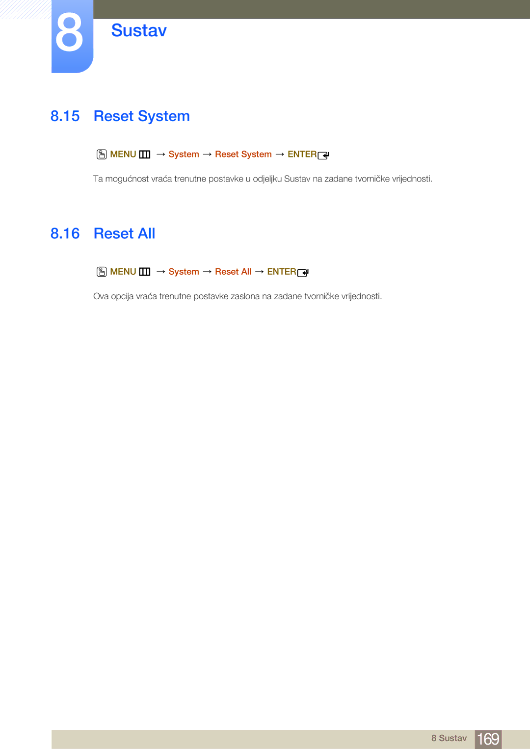 Samsung LH75MEBPLGC/EN, LH65MEBPLGC/EN manual Menu m System Reset System Enter, Menu m System Reset All Enter 