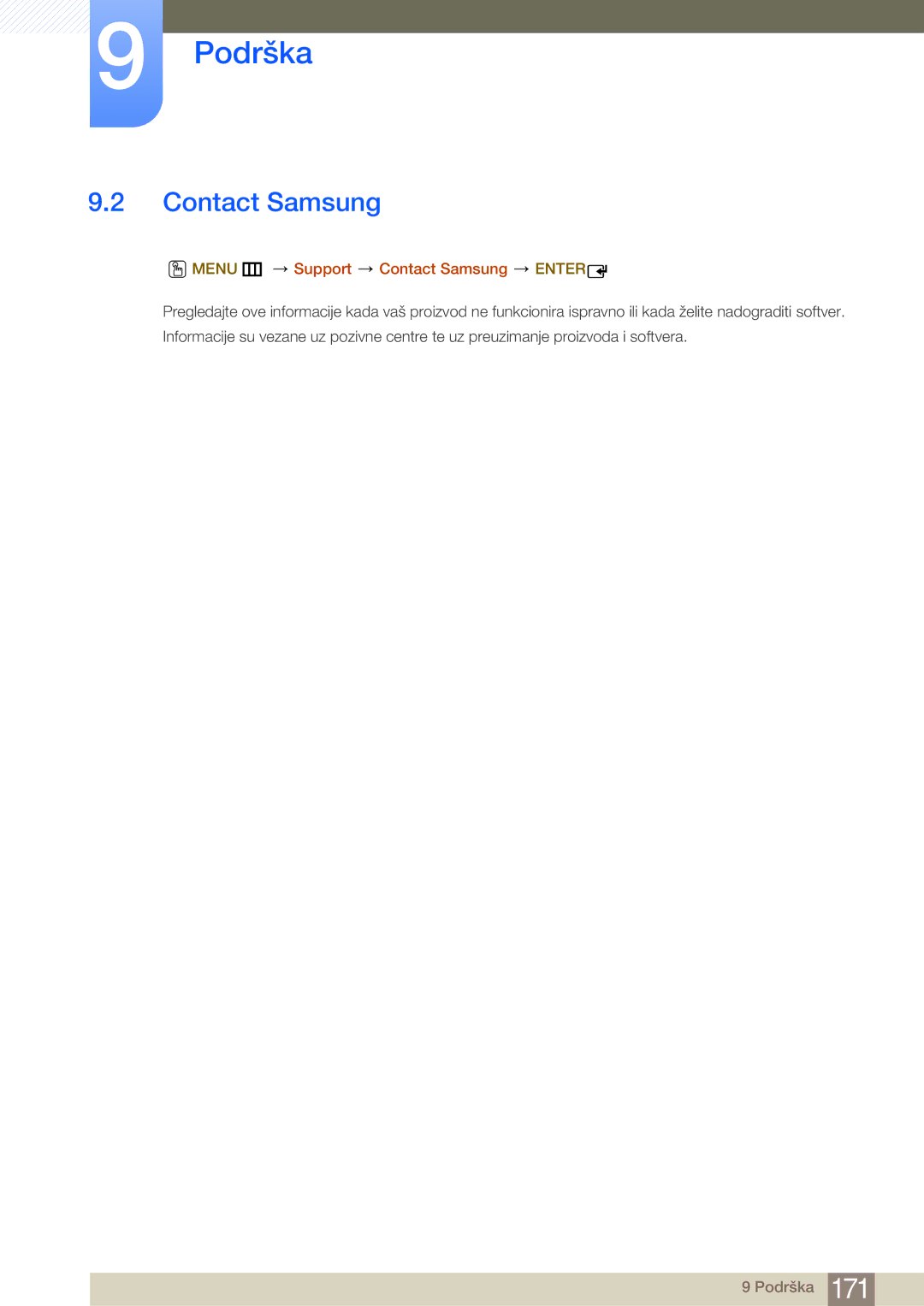 Samsung LH75MEBPLGC/EN, LH65MEBPLGC/EN manual Menu m Support Contact Samsung Enter 