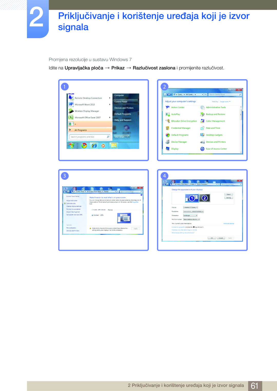 Samsung LH75MEBPLGC/EN, LH65MEBPLGC/EN manual Promjena rezolucije u sustavu Windows 