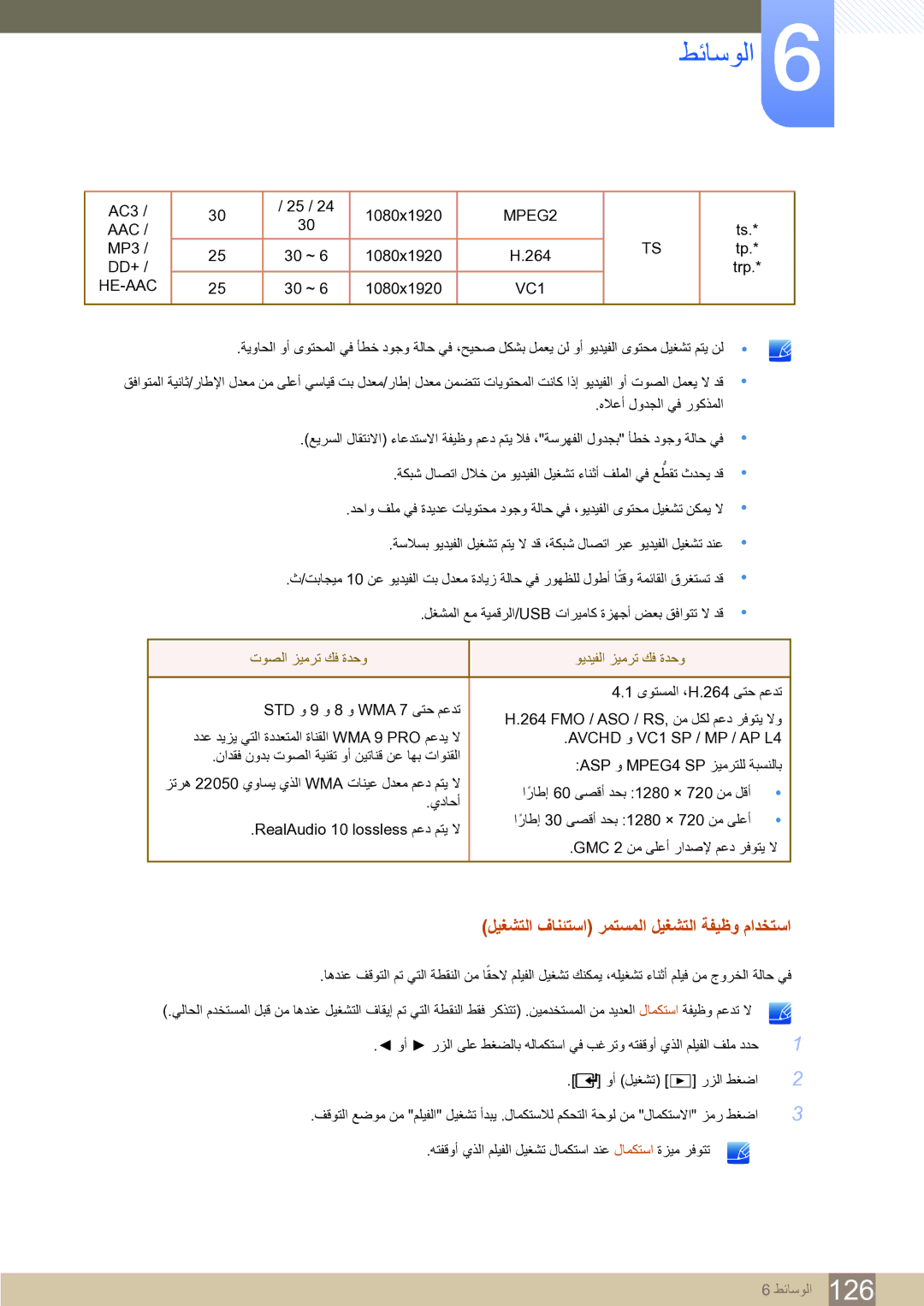 Samsung LH65MEBPLGC/EN manual ﻞﻴﻐﺸﺘﻟﺍ ﻑﺎﻨﺌﺘﺳﺍ ﺮﻤﺘﺴﻤﻟﺍ ﻞﻴﻐﺸﺘﻟﺍ ﺔﻔﻴﻇﻭ ﻡﺍﺪﺨﺘﺳﺍ, ﺕﻮﺼﻟﺍ ﺰﻴﻣﺮﺗ ﻚﻓ ﺓﺪﺣﻭ ﻮﻳﺪﻴﻔﻟﺍ ﺰﻴﻣﺮﺗ ﻚﻓ ﺓﺪﺣﻭ 