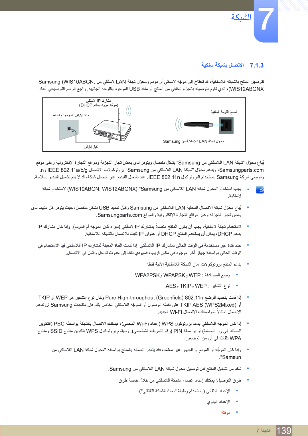 Samsung LH75MEBPLGC/NG, LH65MEBPLGC/EN, LH65MEBPLGC/NG manual ﺔﻴﻜﻠﺳ ﺔﻜﺒﺸﺑ ﻝﺎﺼﺗﻻﺍ, ﺔﺘﻗﺆﻣ 