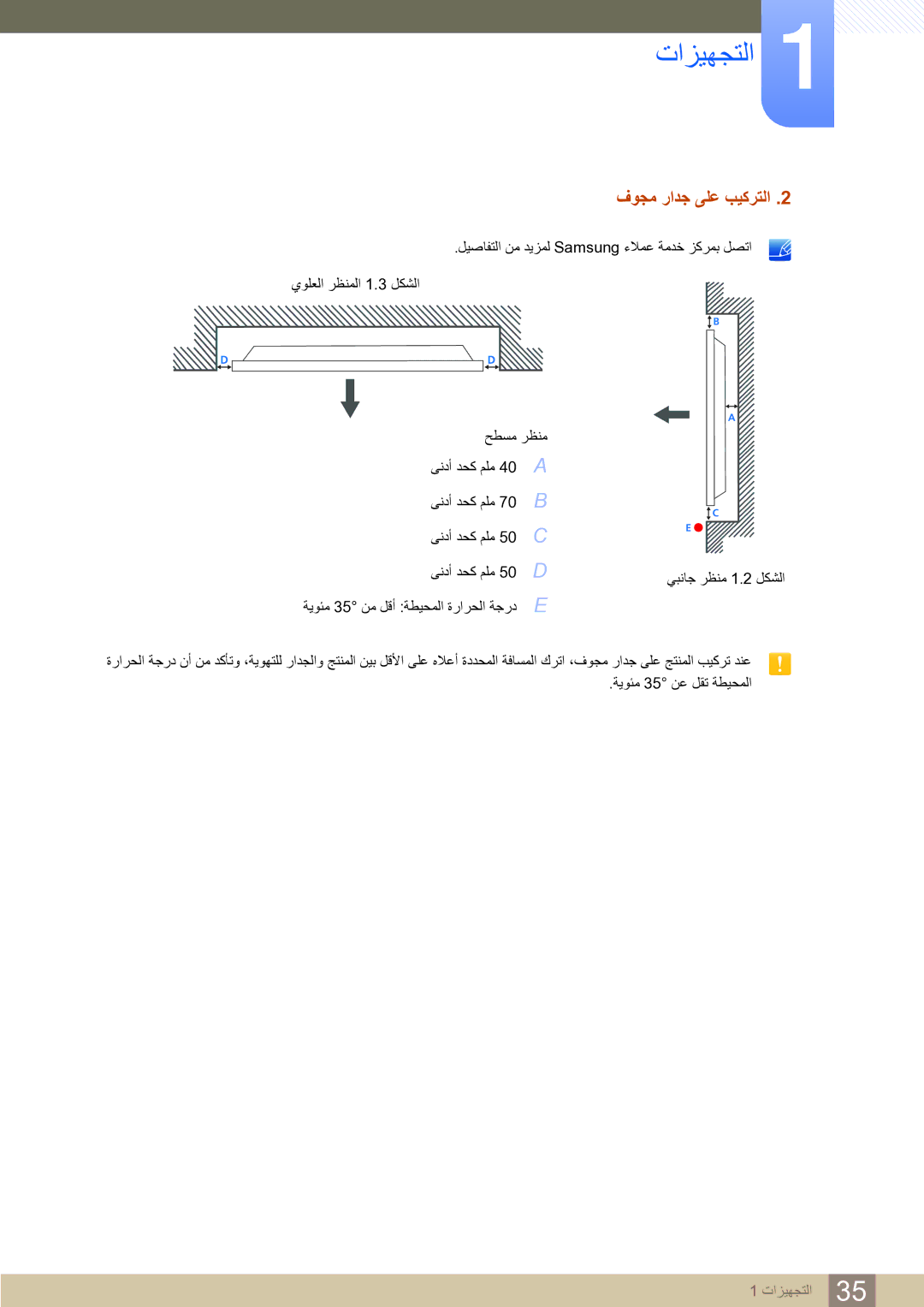 Samsung LH65MEBPLGC/NG, LH65MEBPLGC/EN, LH75MEBPLGC/NG manual ﻑﻮﺠﻣ ﺭﺍﺪﺟ ﻰﻠﻋ ﺐﻴﻛﺮﺘﻟﺍ 