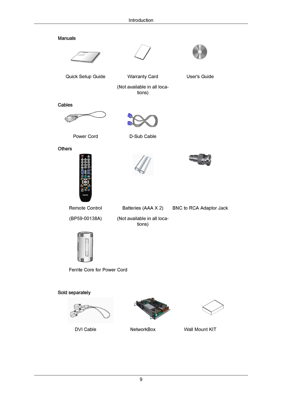 Samsung LH65MGPLBF/XJ, LH65MGPLBF/EN, LH65MGPLBF/XY manual Manuals, Cables, Others, Sold separately 