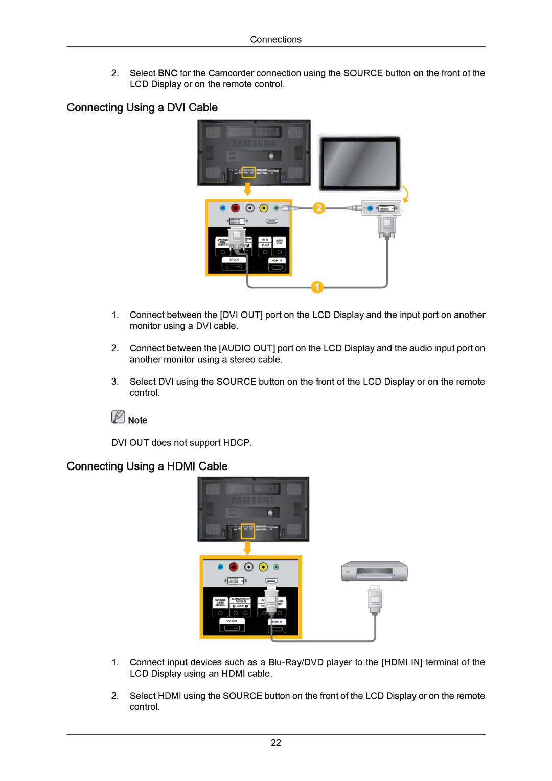 Samsung LH65MGPLBF/XJ, LH65MGPLBF/EN, LH65MGPLBF/XY manual Connecting Using a DVI Cable, Connecting Using a Hdmi Cable 