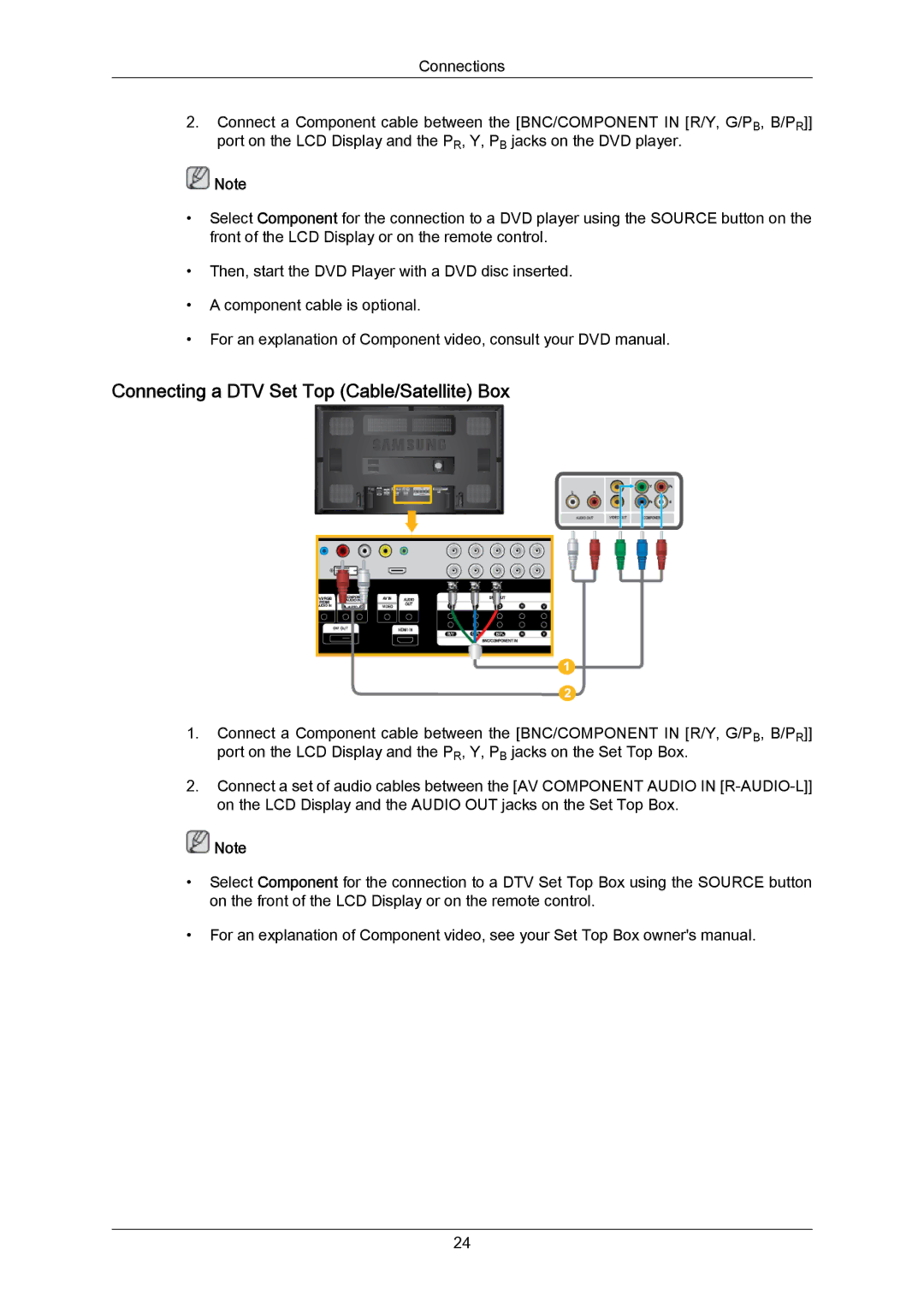 Samsung LH65MGPLBF/EN, LH65MGPLBF/XJ, LH65MGPLBF/XY manual Connecting a DTV Set Top Cable/Satellite Box 