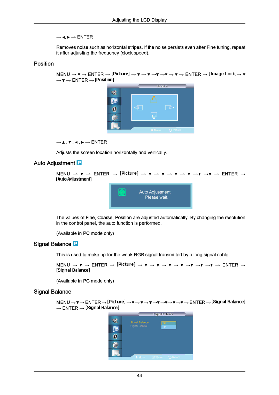 Samsung LH65MGPLBF/EN, LH65MGPLBF/XJ, LH65MGPLBF/XY manual Auto Adjustment, Signal Balance 