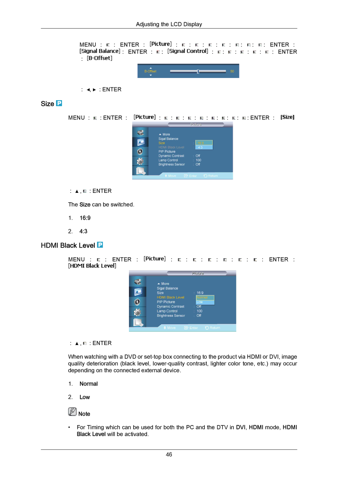 Samsung LH65MGPLBF/XY, LH65MGPLBF/EN, LH65MGPLBF/XJ manual Hdmi Black Level, Normal Low 